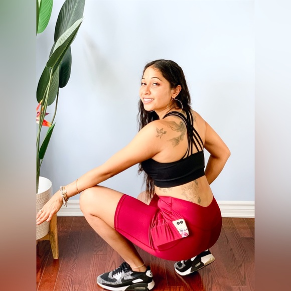 Biker Shorts with Pockets ~ Wine Red - Picture 6 of 11